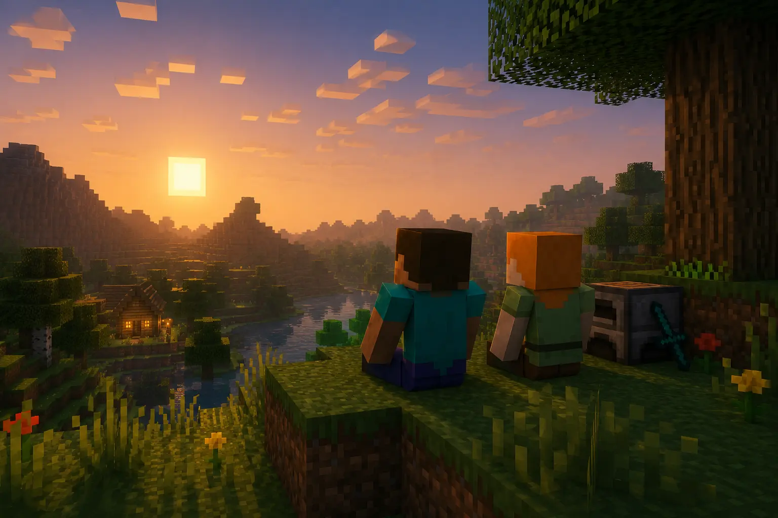 Two friends playing a Minecraft world together through CraftProxy